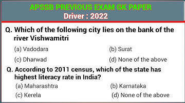 apssb driver exam 2022 gk part | apssb previous gk questions