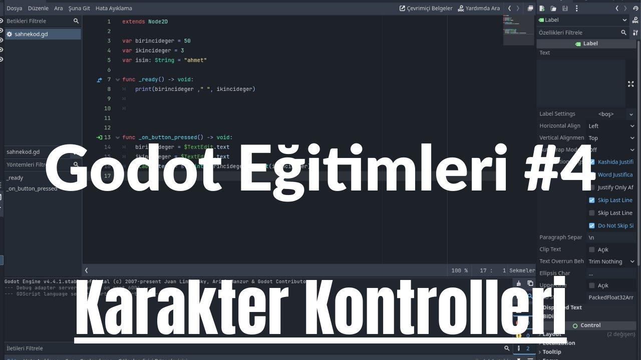 Karakter Kontrolleri Kodlayalım – Godot 4 Dersleri 4. Ders