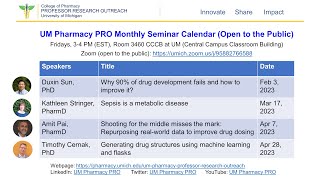 Pharmacy PRO Monthly Seminar Calendar Open to Public via Zoom