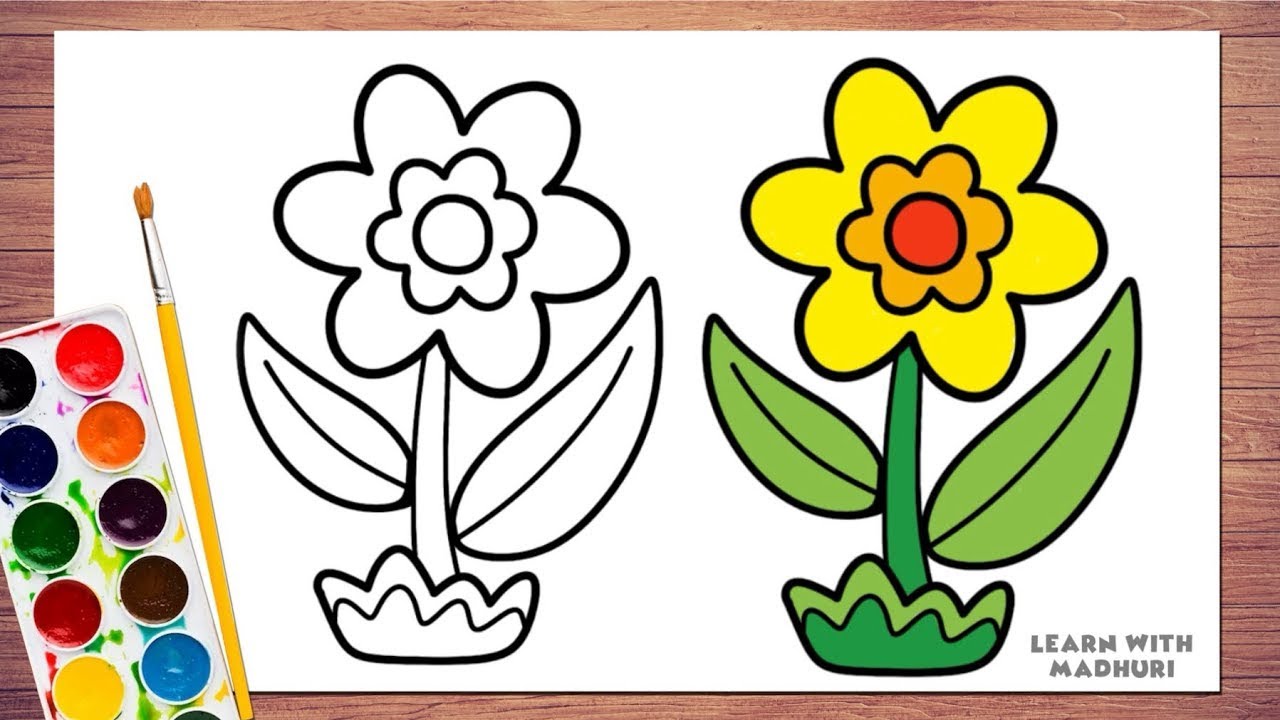 Рисунок растения с жёлтым цветком 🌼 | Как нарисовать милый жёлтый цветок для детей | Рисунки Тори