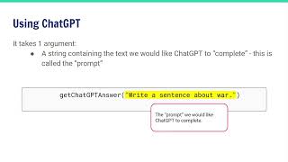 Python and AI - Lesson 4, getChatGPTAnswer