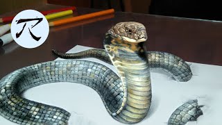 How to draw 3d Realistic King Cobra Garaga