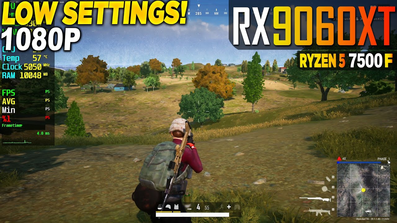 PUBG RX 9060 XT + Ryzen 5 7500F - 1080p Very Low, - YouTube