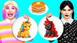 Pancake Art Challenge with Wednesday Addams | Funny Kitchen Hacks by BaRaFun Challenge