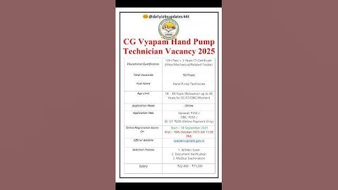 CG Vyapam Hand Pump Technician Vacancy 2025 | New Vacancy 2025 | dailyJobs updates#shorts