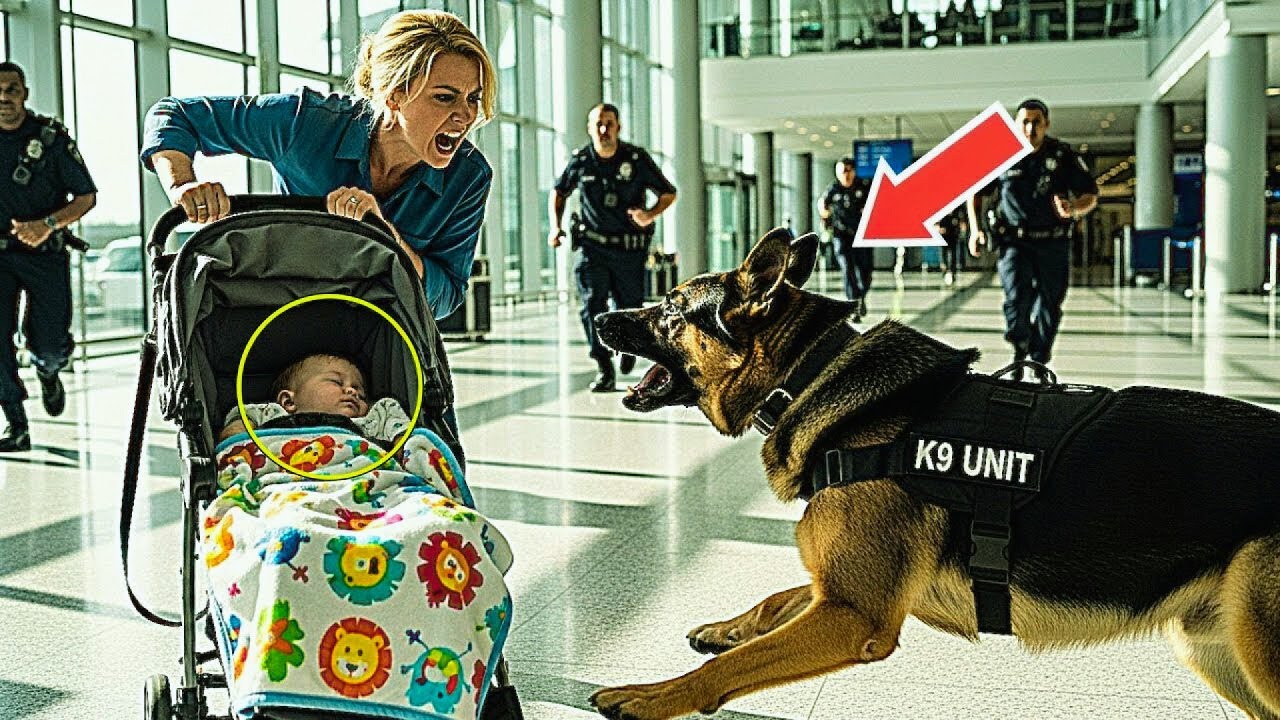 Un perro policía saltó a un cochecito en el aeropuerto; lo que se cayó hizo correr a seguridad.