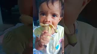 Krishi first time eats banana  reaction | banana picked from natural tree#rashthali #9monthbabyeat