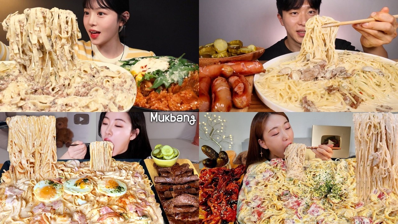 CREAMY PASTA MUKBANG ASMR COMPILATION🍝 | BIG BITES COMPILATION