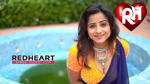 Redheart Saree Lover # Trisha in Yellow Blouse & Blue Saree | Saree Lover | Navel Lover |
