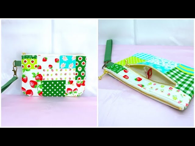 ファスナーポーチ作り方 ペタンコポーチ作り方 裏地付きフラットポーチ