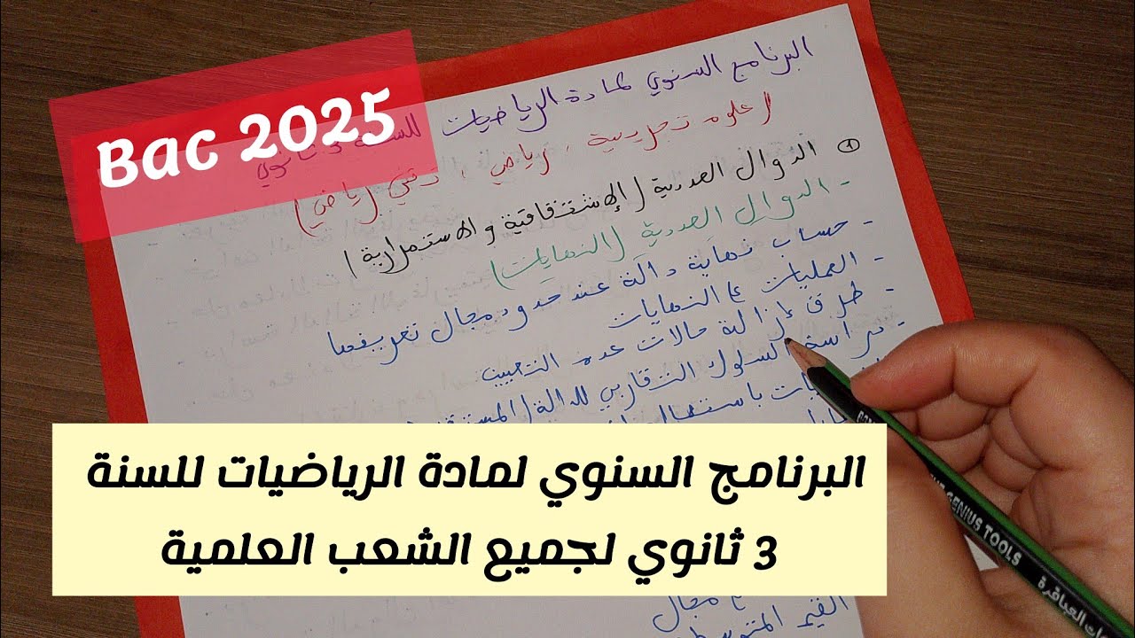 البرنامج السنوي لمادة الرياضيات للسنة 3 ثانوي لجميع الشعب العلمية 2024/2025