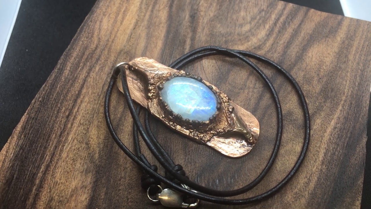 Moonstone in cold formed copper and electro formed bezel
