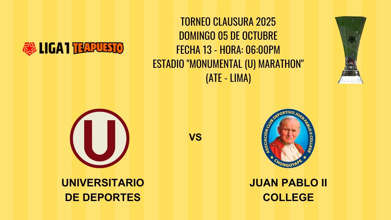 Torneo Clausura 2025 (Fecha 13): Universitario vs Juan Pablo II - YouTube