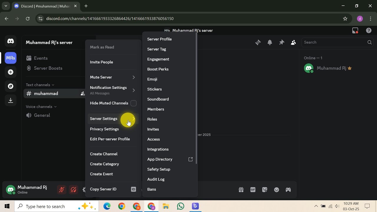 Как перейти в настройки сервера Discord