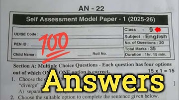 Ap 9th class Fa1 English question paper and answers 2025|9th english self assessment 1 answer key