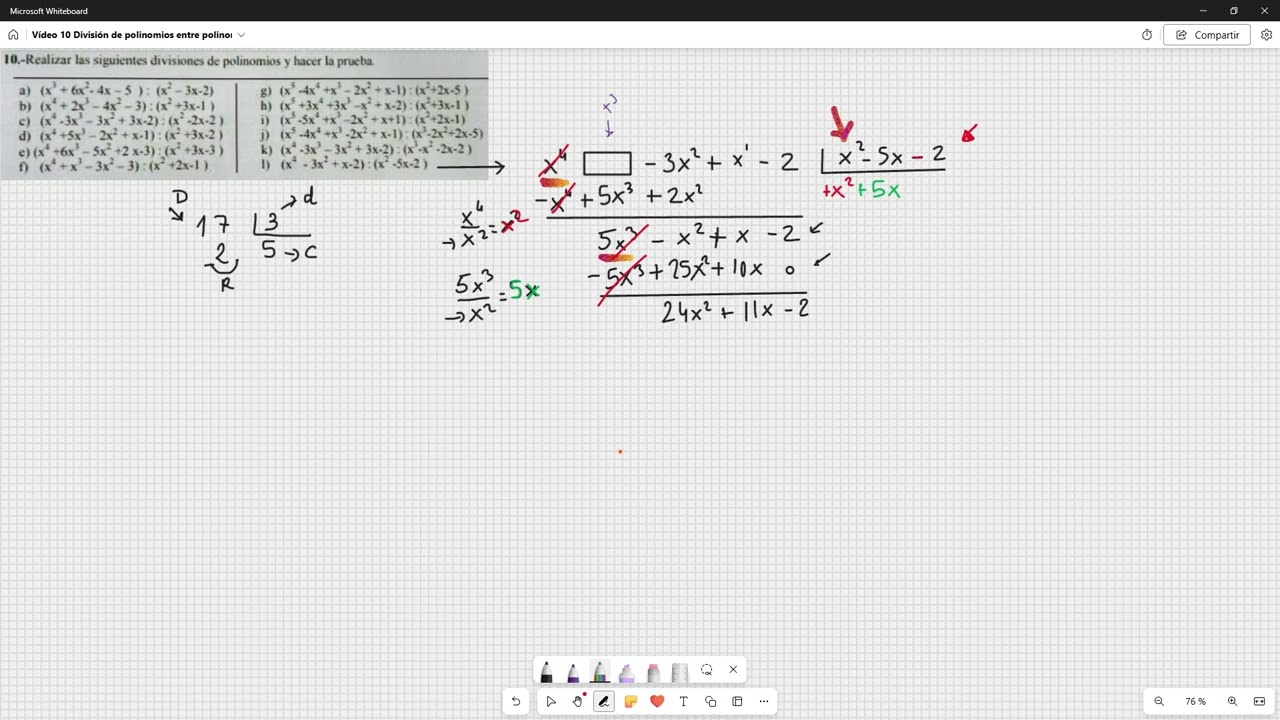 Vídeo 10 División de polinomio entre polinomio