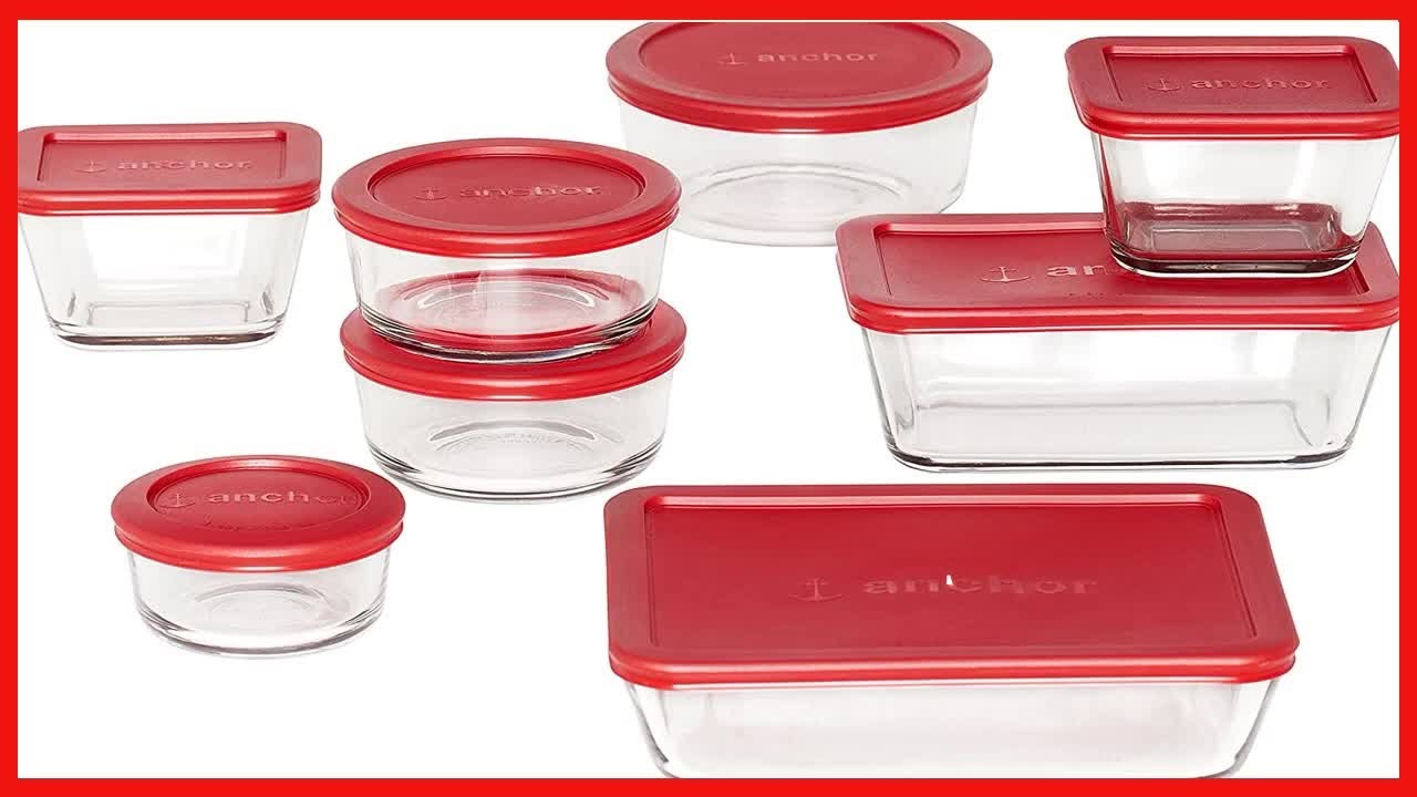 Great product -  Anchor Hocking Classic Glass Food Storage Containers with Lids, Red, 16-Piece Set