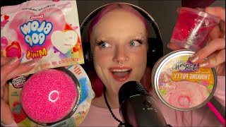 ASMR ASSORTED 🌸PINK🌸TRIGGERS! (Slimes, floam, hair brushing, tapping, lid sounds)