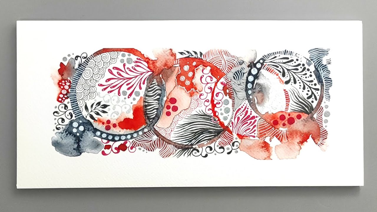 Hu Art Watercolor Zentangle : The Provocative Dance of Red and Black