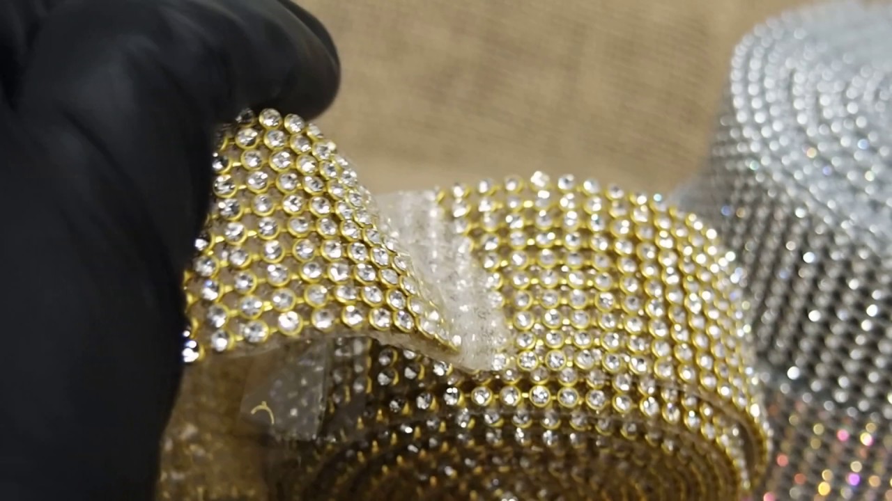 Glittery Sparkling Crystal Diamonds Rhinestone Ribbon Lattice Mesh Roll ...