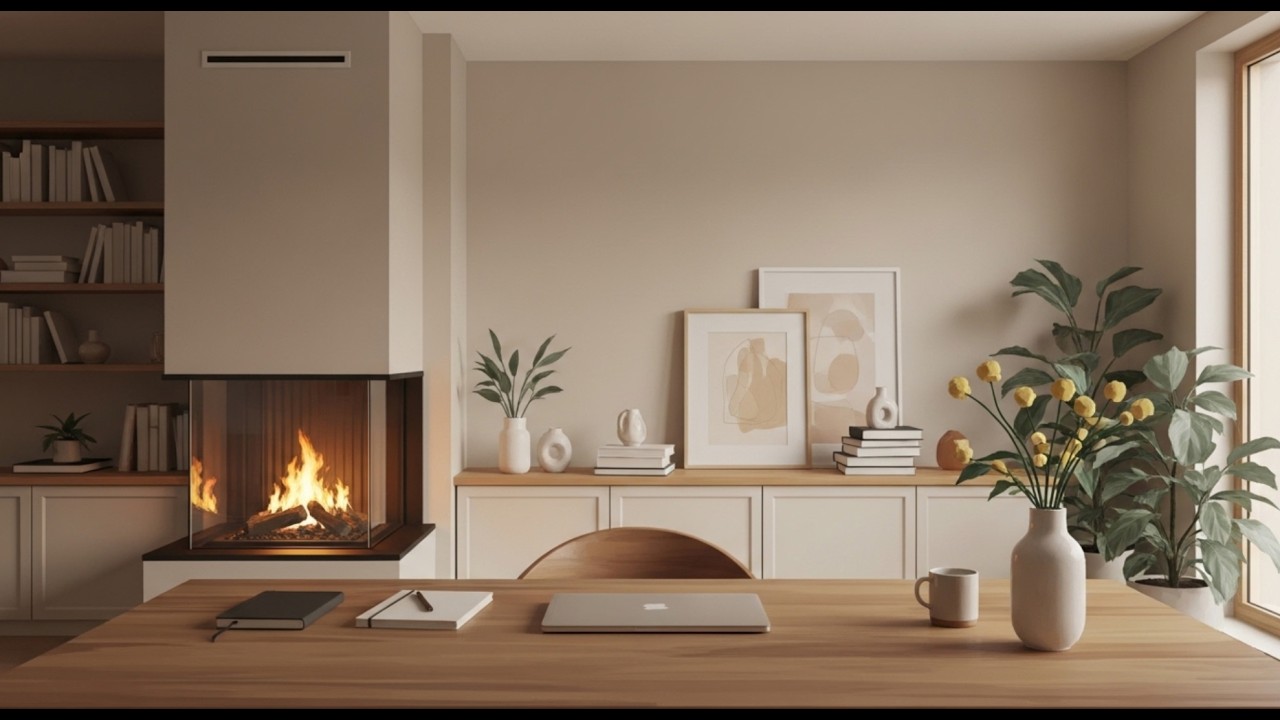 Cozy Fireplace Study Room — 1 Hour Background Music for Study & Deep Work