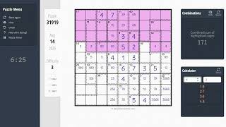 Sudoku recording 260814 Daily Killer Sudoku - Difficulty 3 Puzzle 31919