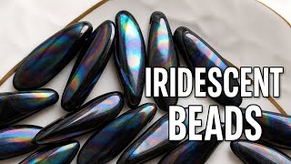 Midnight Prism – Czech Glass Dagger Beads 5x16mm, Jet AB Stripes
