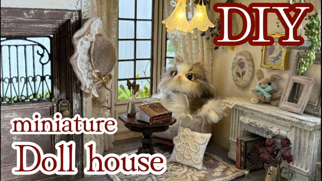 ミニチュアドールハウス　猫がくつろぐ窓辺のヌック　in はぐるま谷　miniature doll house  Nook by the window where cats relax.