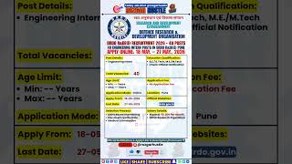 DRDO R&amp;DE(E) Engineering Intern Recruitment 2026 | 40 Posts | Apply Online #shorts #job #DRDO