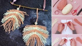 DIY Large Macrame Wall Hanging With Two-Tone Feathers