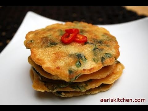 Korean Food Spicy Spinach Pancakes ( )