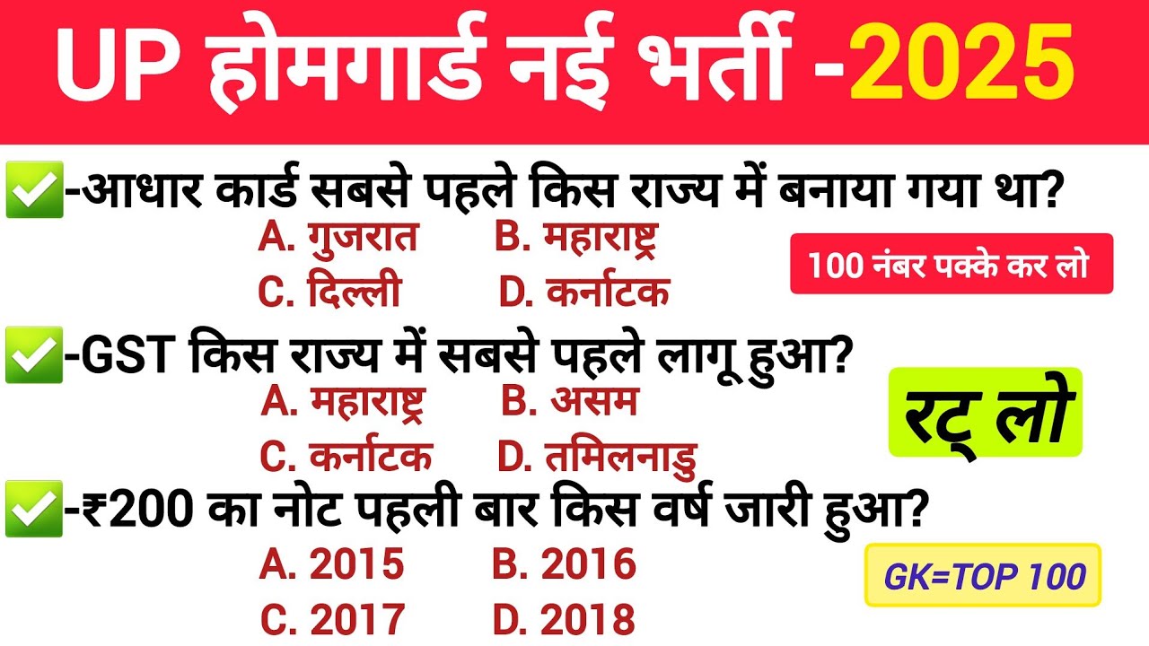 उत्तर प्रदेश होम गार्ड प्रैक्टिस Paper-01 || UP Police Home Guard Previous Year Question Paper 