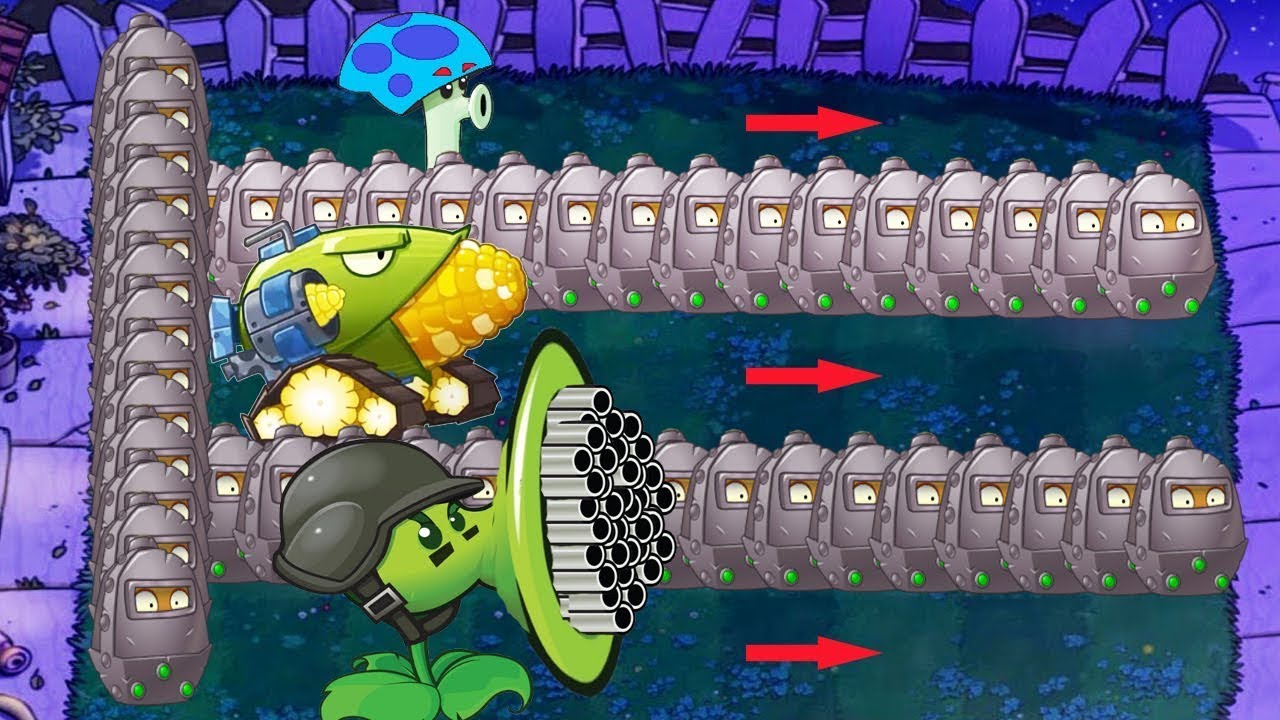 Plants vs Zombies 99 Gatling Pea Cob Cannon Vs 99 Scaredy Shroom Attack ...