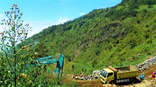 The Hill Road Construction Mini Excavator Dump Truck Asphalt Paving Work On Sikarim - Sirangkel