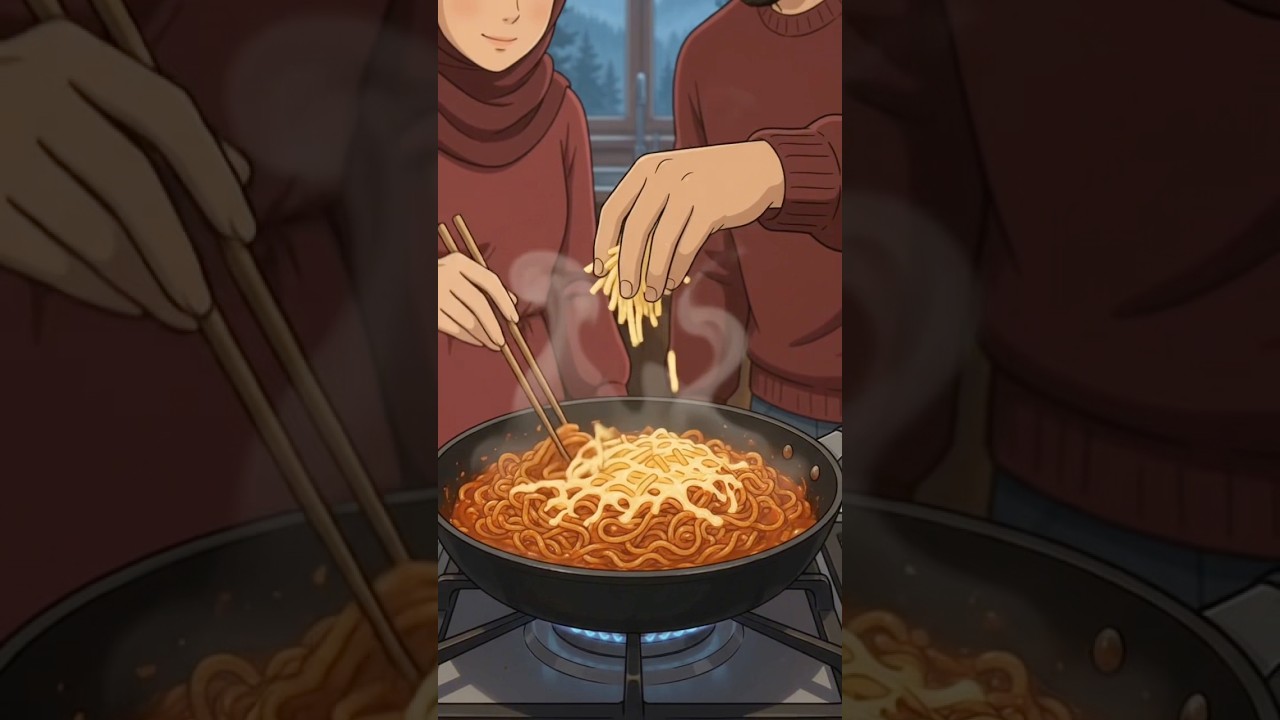 The Coziest Movie Night at Their Mountain Cottage🍜🍗#asmr #youtubeshorts #movie #foryou #foodshorts