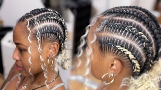How to do Straightbacks | BOHO Stitch Braids| 6  Feed Ins| Curly Buns 😍