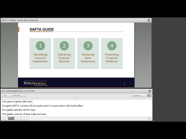 Watch SAFTA Training: New Tool for Displaying Financial Records on YouTube.