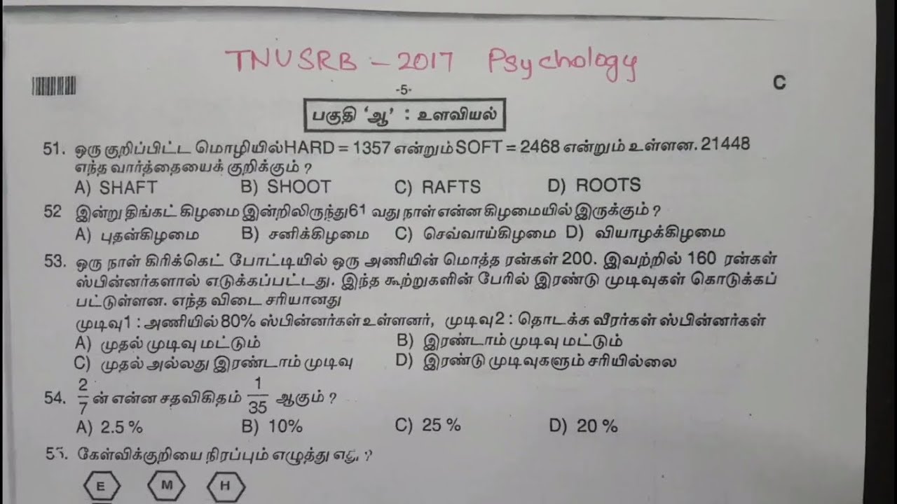 TNUSRB - 2017 - Psychology solved questions