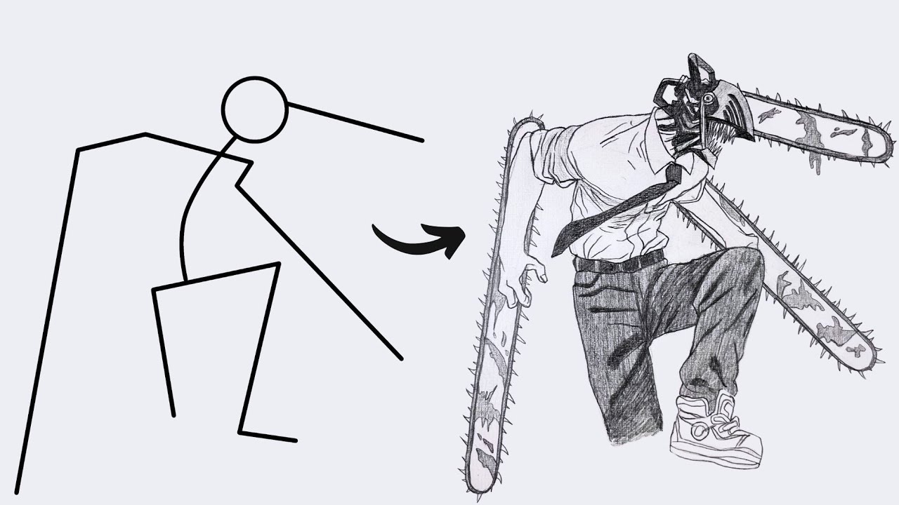 Как нарисовать человека-бензопилу из «Денджи» | Легкий рисунок аниме | Пошаговый рисунок