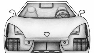 Easy Sports Car Drawing with Pencil | Front View Car Sketch Step by Step | Car Drawing for Beginners screenshot 5