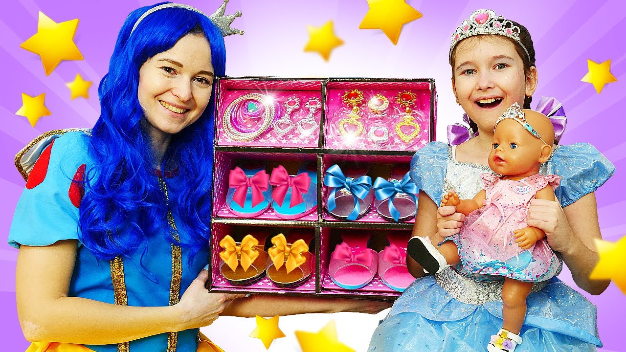 princess dress video Little princess dresses up for the ball. Disney princess makeup with toys  for girls & new shoes
