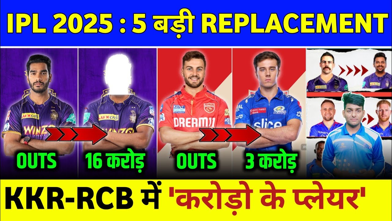 IPL 2025 Replacement List - 5 Big Replacement by KKR, RCB & RR | IPL 2025 All Replacement List