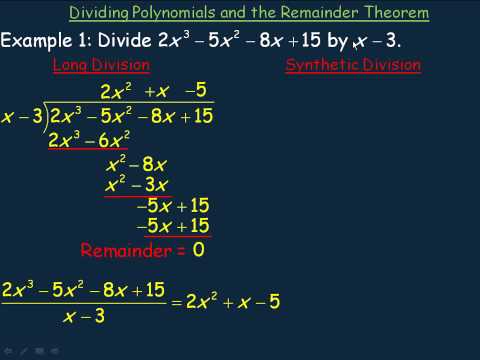 Dividing Polynomials and The Remainder Theorem Part 1 - YouTube