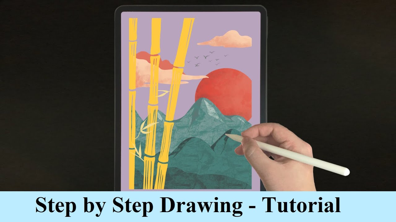 Bamboo Sunset Procreate Drawing Tutorial - Step by Step - YouTube