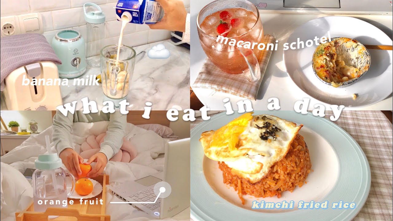 what i eat in a day 🥑🍔🍊:kimchi fried rice,macaroni schotel,grocery,unboxing blender set,smoothies