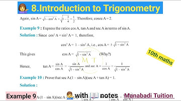 10th class math| Chapter 8| Introduction to trigonometry| Example 9|CBSE|NCERT|with notes|