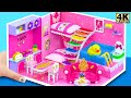 Build Simple Pink Bunk Bed with Swimming Pool in Miniature House | DIY Miniature Cardboard House #60
