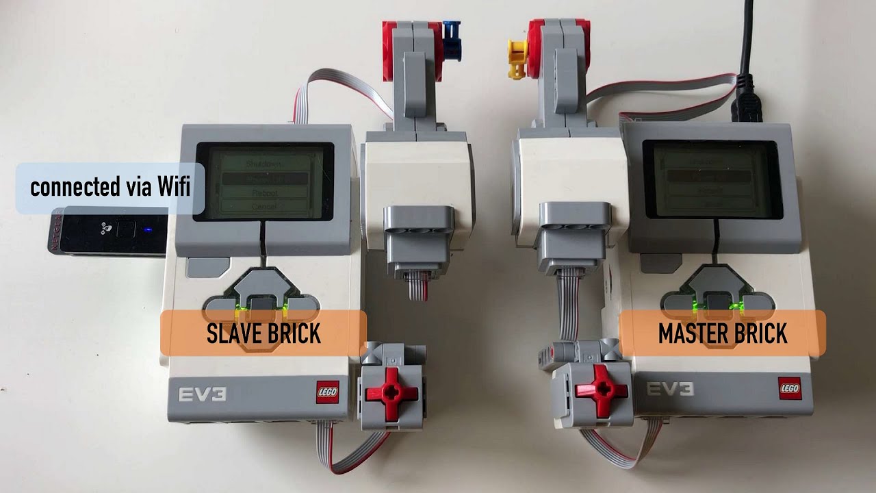 Two Mindstorms EV3 daisy chain connected by Wifi (EV3DEV/C++) - YouTube