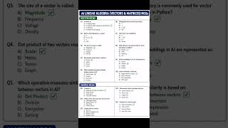 AI LINEAR ALGEBRA (Vector &amp; Matrices) MCQ's#ai #aijobs #machinelearning#deeplearning #coding