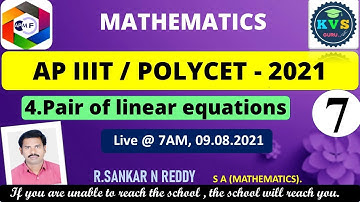 AP POLYCET/ IIIT 2021: Pair of Linear Equations in Two Variables